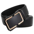 Close-up view of premium men's black genuine leather belt with gold-trimmed automatic buckle - 110cm / Style 2