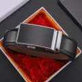 Classic men's genuine leather belt with sleek silver automatic buckle in a gift box - 110cm / Style 1 (Textured)