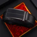 Luxury men's black leather belt with automatic buckle in a premium gift box. - 110cm / Black (Style 3)