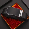 Premium black men's automatic buckle leather belt presented in a luxury gift box packaging - Style 5