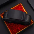 High-quality men's black leather belt with automatic carbon fiber textured buckle - Style 10