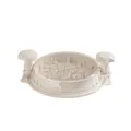 Manual chicken shredder tool in beige with transparent lid for kitchen meat processing - With Pad / Cream