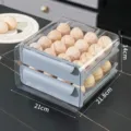 2-tier 32-grid transparent PET egg storage box for refrigerator with drawer design - Double Layer Drawer Egg Box / Gray