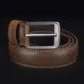 Premium classic brown genuine leather belt with silver metal pin buckle for men's business - 110cm / Yellow Brown