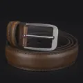 Professional brown genuine leather men's business belt with premium silver pin buckle - 110cm / Brown