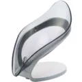 Elegante jabonera minimalista en forma de hoja con bandeja gris y base blanca - Forma de Hoja / Gris