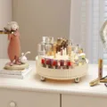 360 Rotating makeup organizer tray for vanity desktop storage - Cream