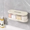 Wall-mounted punch-free multi-grid seasoning box with clear compartments and beige lid - Wall-mounted (With Support) / Cream White