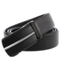 Classic black lychee grain leather belt for men featuring a sleek black automatic buckle - Style 1 (Black Brushed) / 110cm