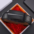 Elegant men's genuine leather belt with matte black automatic buckle for business use - 110cm / Style 3 (Textured)