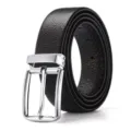 Men's top grain cowhide leather belt with silver pin buckle and lychee texture - 2021 Style Silver Buckle / 110cm / Black
