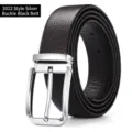 Classic men's black leather belt featuring silver pin buckle and elegant lychee texture - 2022 Style Silver Buckle / 110cm / Black