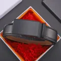 Classic men's genuine leather belt with matte black automatic buckle in gift box - 110cm / Style 4