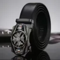 Fashionable men's automatic buckle belt with a rotating rhinestone wheel design for business - Gunmetal Fortune Rotation Sports Car