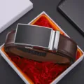 Premium men's genuine brown leather belt with an automatic buckle in a sleek gift box - Style 8