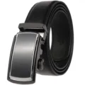 Premium Herren-Businessgürtel aus schwarzem Echtleder mit automatischer Schnalle - 110cm / Schwarz Silberrand Automatik-Stil