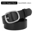 Elegant black genuine leather belt for women with silver oval buckle, 2.8cm wide - Silver Buckle (5358) / 105cm / Black