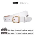 Elegant white genuine leather women's belt with a classic gold D-ring buckle, 2.3cm wide - Width 2.3cm / White / 95cm