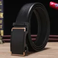 Professional genuine leather belt for men with matte black and gold automatic buckle - Plain Minimalist Style / 120cm / Gold