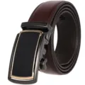 Hochwertiger Herren Business-Gürtel aus echtem Leder in Braun mit Automatikschließe - 110cm / Rötlich-Brauner Schwarzer Glänzender Automatik-Stil mit Goldrand (Stil 8)