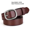 Premium women's genuine leather belt with silver round buckle in dark coffee brown - Silver Clasp / 105cm / Dark Brown