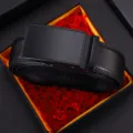 Professional men's black leather belt with matte black automatic buckle in gift box - Style 9