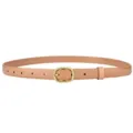 Classic tan genuine cowhide leather belt for women with elegant golden oval buckle - 95cm / Beige