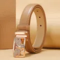 Elegant khaki slim leather belt for women featuring a crystal-encrusted bee gold buckle - Bee Rhinestone Buckle (Style 6)