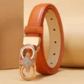 Stylish orange-brown thin leather belt for women with elegant gold rhinestone buckle decoration - Rhombus Rhinestone Buckle (Style 8)