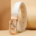 Elegant white genuine leather skinny belt with decorative rose gold eye buckle - Eye-Shaped Rhinestone Buckle (Style 10)