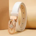 Elegant white thin leather belt for women with rose gold rhinestone flower buckle - Rhombus Rhinestone Buckle (Style 11)