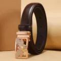 Elegant brown leather belt for women featuring a rose gold rhinestone bee buckle - Bee Rhinestone Buckle (Style 15)