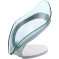 Jabonera azul transparente en forma de hoja con base blanca para el baño minimalista - Forma de Hoja / Azul