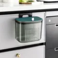 Cubo de basura de cocina colgante gris oscuro translúcido con tapa verde y borde oro - Cubo de Basura Pequeño de Pared / Verde Traslúcido