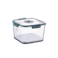 Clear plastic food storage container with green timer lid and white drain tray - Square Timing Storage Box Medium Green