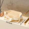 Beiger Seifenhalter aus Kunststoff mit Ablauf für Badezimmer, 13,5x8,5 cm - Milchweiß