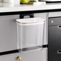 Cubo de basura colgante transparente para cocina con tapa blanca y borde dorado - Cubo de Basura Grande de Pared / Transparente