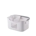 White plastic laundry basket with divider and handles for bathroom organization - Medium + Small Set / 2 Pcs/Set / White+Grey
