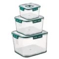 Stackable 3-piece set of transparent airtight plastic food storage containers - Square Timing Storage Box 3-in-1 Set Green