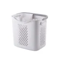 White minimalist plastic laundry basket with inner partition and grey handle for bathroom - Large + Small Set / 2 Pcs/Set / White+Grey