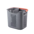Large grey partitioned laundry basket with orange handle for bathroom organization - Large + Small Set / 2 Pcs/Set / Gray + Orange