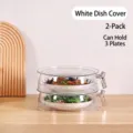 Set of two clear stackable food covers with handles for dustproof kitchen storage - 2-Tier / Clear