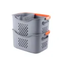 Grey stackable plastic laundry baskets with orange handles and perforated design - Three-Piece Set / Set of 3 / Gray + Orange
