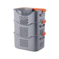 Grey stackable laundry basket with orange handles and ventilated diamond lattice - Four-Piece Set / Set of 4 / Gray + Orange