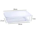 Transparent rectangular food storage container with lid and drain tray, 28x17x7cm dimensions - M