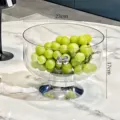Elegante alzatina portafrutta in vetro trasparente con fiocco argento, diametro 23 cm. - Stile a Piede Alto con Fiocco / Trasparente