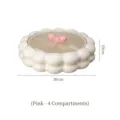 Divided snack storage box with white bubbly rim and pink bow handle lid, 30cm diameter - 4 Compartments Tray / Cream White