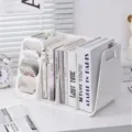 White minimalist desktop book organizer and stationery holder for home office storage - Pen Box Bookends / Milk White