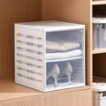 White stackable storage drawer organizer for clothes and shoes in a wooden closet. - 2-Tier / White
