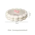 Cream white scalloped round snack storage box with pink bow lid, 30cm no compartments - No Compartments Tray / Cream White